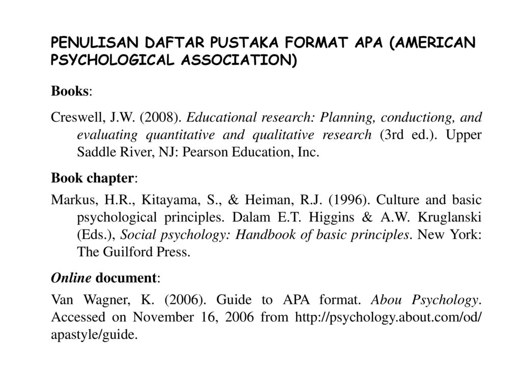 Contoh Penulisan Daftar Pustaka American Psychological Association